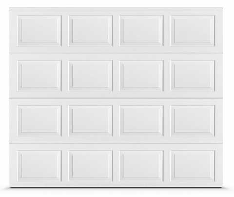 Classic residential garage door with raised panels.