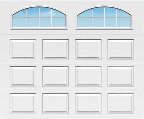 Grandview residential garage door with raised panels.