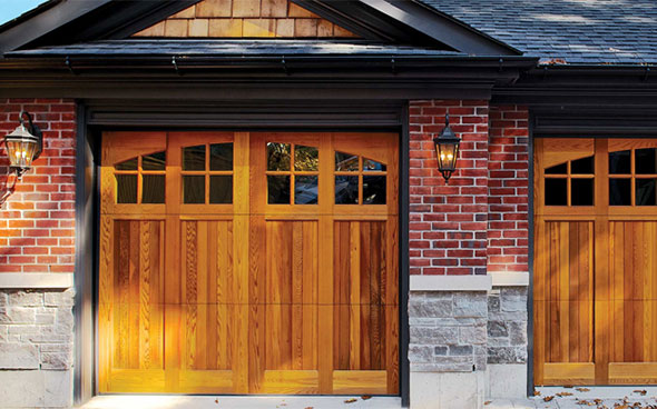 Premium wood residential garage door.