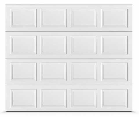 Classic residential garage door with raised panels.